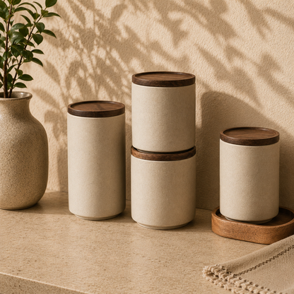 Tarro de Cerámica Japonesa con Tapa de Madera