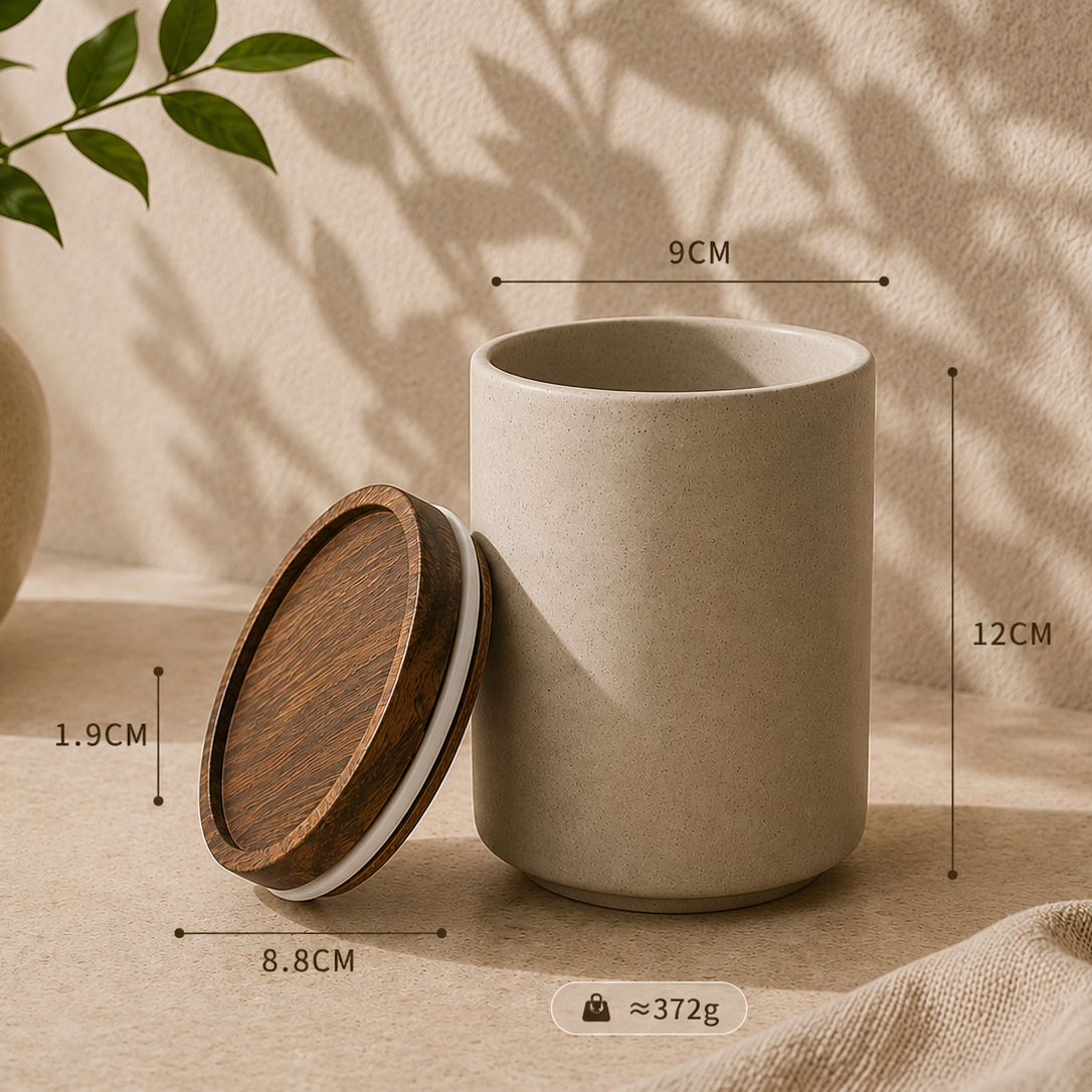 Tarro de Cerámica Japonesa con Tapa de Madera