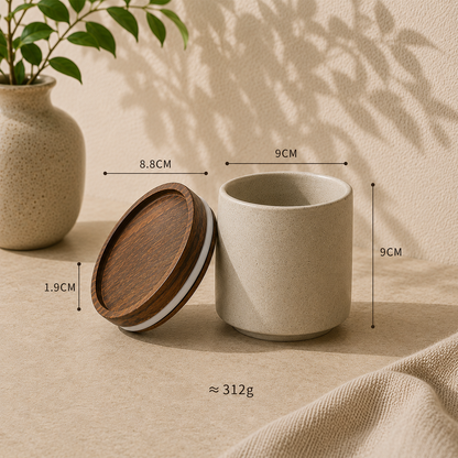 Tarro de Cerámica Japonesa con Tapa de Madera