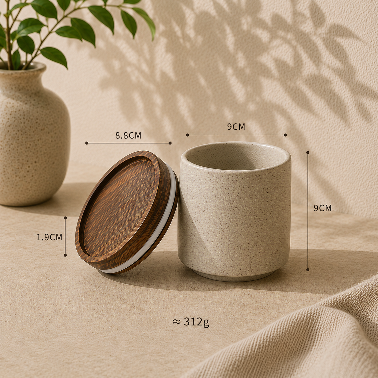 Tarro de Cerámica Japonesa con Tapa de Madera